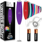 Zulay Kitchen Milk Frother Handheld Electric Whisk with AA Duracell Batteries – Durable Drink Mixer for Coffee, Lattes, Cappuccinos & More - Purple
