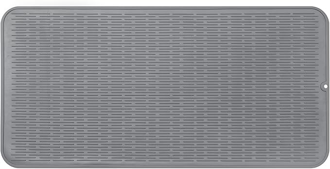 Silicone Dish Drying Mat for Multiple Usage,Easy clean,Eco-friendly,Heat-resistant Silicone Mat for Kitchen Counter or Sink,Refrigerator or Drawer Liner Grey 5XL 36inches x 18inches