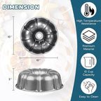 Onader Fluted Cake Pan, 10 Inch Nonstick Round Tube Baking Pan for Pound Cake, 10 Cups Large Heavy Duty Carbon Steel Baking Mold Bakeware, Gray