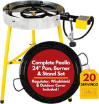 Paella Burner and Stand Set 20 Servings, 24 Inch Paella Pan, Dual Propane Outdoor Stove with Stand & Regulator, Portable Gas Cooker for Camping Crawfish Boil Cooking Outdoor, Paellera Propano