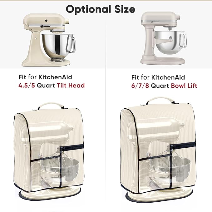 BAGSPRITE Stand Mixer Cover with Applicance Slider for KitchenAid 6/7/8 Quart Bowl Lift Mixers – Kitchen Appliance Dust Cover with Pockets for Kitchen Aid Accessories and Attachments