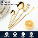 24-Piece Gold Silverware Set for 6, Stainless Steel Flatware Cutlery Set, Eating Utensils Set Tableware Included Steak Knives Spoons and Forks Set For Home,Restaurant,Party