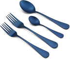 24-Piece Stainless Steel Flatware Set, Matte Colorful Blue Finish, Service for 4