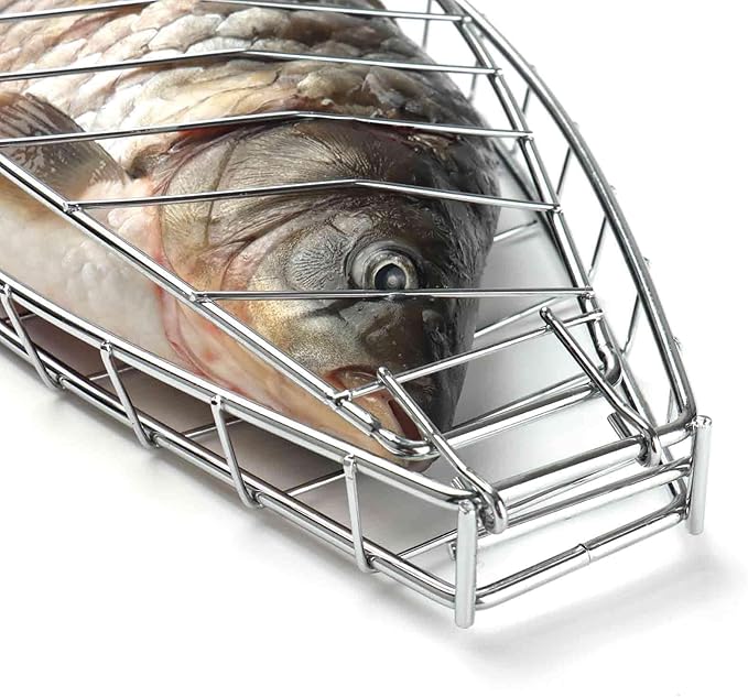 Fish Grill Basket, Stainless Steel Fish Grilling Rack For Oven With Detachable Handle , Large Whole BBQ Fish Grill Basket For Live Fish, NonStick Fish Basket for Grilling Perfect for Salmon, Veggies, And Seafood