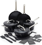 GreenPan GP5 Hard Anodized Healthy Ceramic Nonstick 14 Piece Cookware Pots & Pans Set, Heavy Gauge Scratch Resistant, Stay-Flat-Surface, Induction, Oven Safe, PFAS-Free, Black