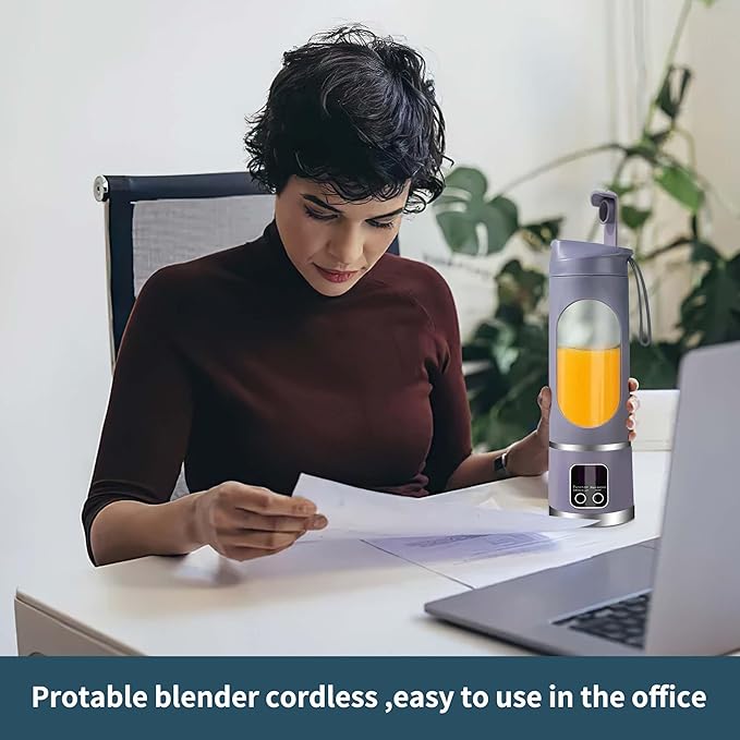 Portable blender,USB-C rechargeable,Personal compact travel juicer cup15OZ for Shakes, Smoothies,Fresh juice,Self-cleaning,Leakproof lid, Smart time display,12 blades,with strong blending Purple