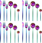 24Pcs Rainbow Mirror Silverware Flatware, 18/0 Stainless Steel Cutlery Set Utensils Kitchen Dinnerware Include Knife Fork Spoon and Teaspoon, Service for 4