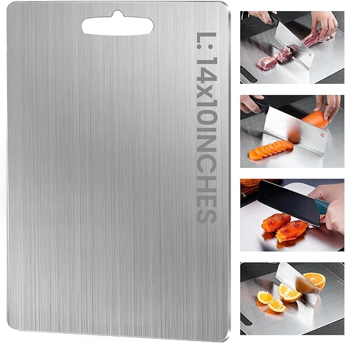 Titanium Cutting Board, 2025 Upgrade 100% Pure Titanium Cutting Boards for Kitchen,Food Grade Double Sided Cutting Mat for Meats,Fruits,Vegetables, Dishwasher Safe Chopping Boards-14"L x 10"W