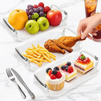 Set of 3 Serving Platters with Handles 16.5/15/13.2 Inch Reusable Large Serving Trays, Party Food Tray, Rectangular Dinner Plates for Cookie, Cake, Turkey, Cheese, Fruit, Snack(Transparent)
