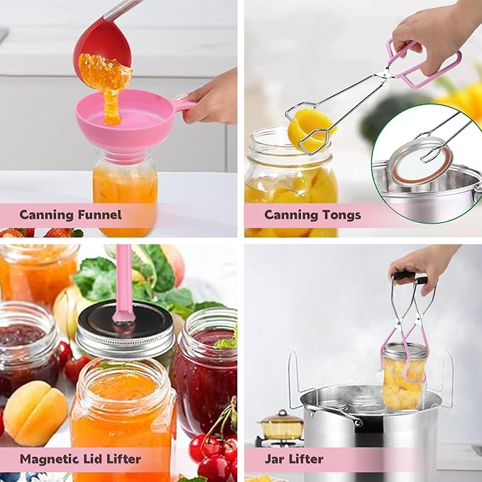 Canning Pot Water Bath Canner with Rack and Lid, 21.5QT Stainless Steel Stock Pot, Canning Supplies Starter Kit with Mason Jars, Tongs, Full Canning Accessories & Canning Tools Set for Beginners