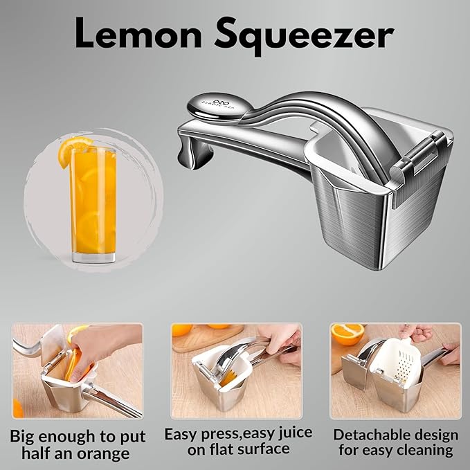Heavy Duty Manual Lemon Squeezer - ASA ASA STORES 9.8'' Stainless Steel Rust Proof-Ergonomic Handle Citrus Juicer Oranges,Easy Extraction-Seed Catcher Pour Spout-Easy To Clean-Garlic Press-Nutcracker