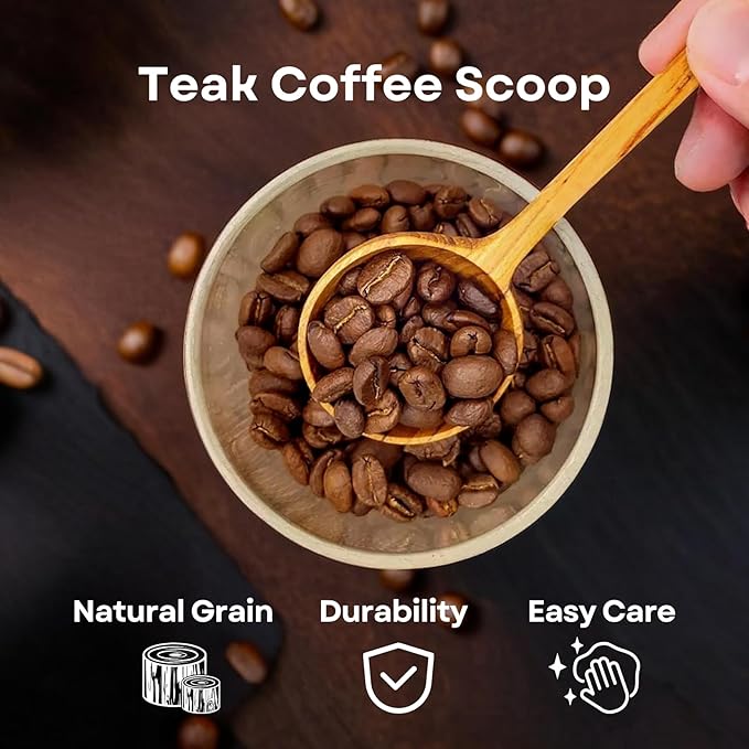2 Pieces Wooden Coffee Spoon, Handmade Teak Wood Scoop for Ground Coffee, Beans and Tea 1 Tablespoon for Jars and Containers