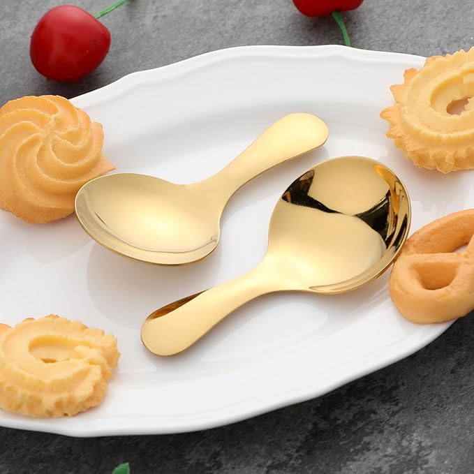 Lusofie 7PCS Gold Short Handle Spoons, Mini Gold Spoons, Mini Scoops for Candy, Coffee, Tea, Sugar, Dessert