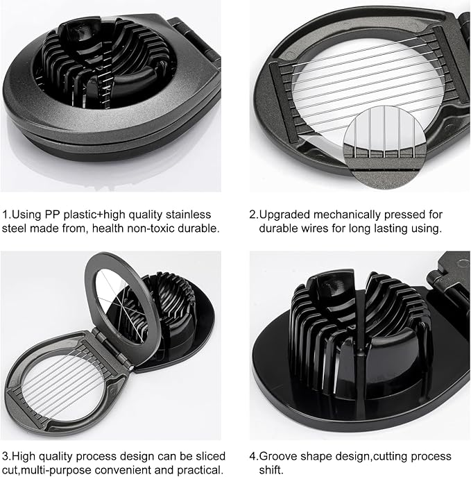 Egg Slicer, BIBURY Egg Slicer for Hard Boiled Eggs, Egg Cutter Heavy Duty Aluminium for Egg Strawberry Mushroom Soft Fruit, Stainless Steel Wire with 3 Slicing Styles - Grey