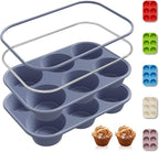 2 Pack 6 Cups Silicone Jumbo Muffin Pan with Metal Reinforced Frame Silicone Molds for Baking Cupcake Cake Baking Pans Muffin Tin Tart Pans Baking Set for Easter Christmas holiday Cookie Tin