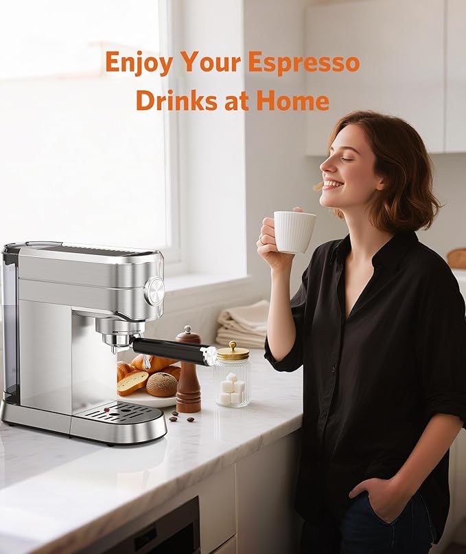 Espresso Machine 20 Bar,Compact Espresso Machine with Milk Frother,Stainless Steel Coffee Maker with 40 oz Removable Water Tank for Cappuccino,Latte