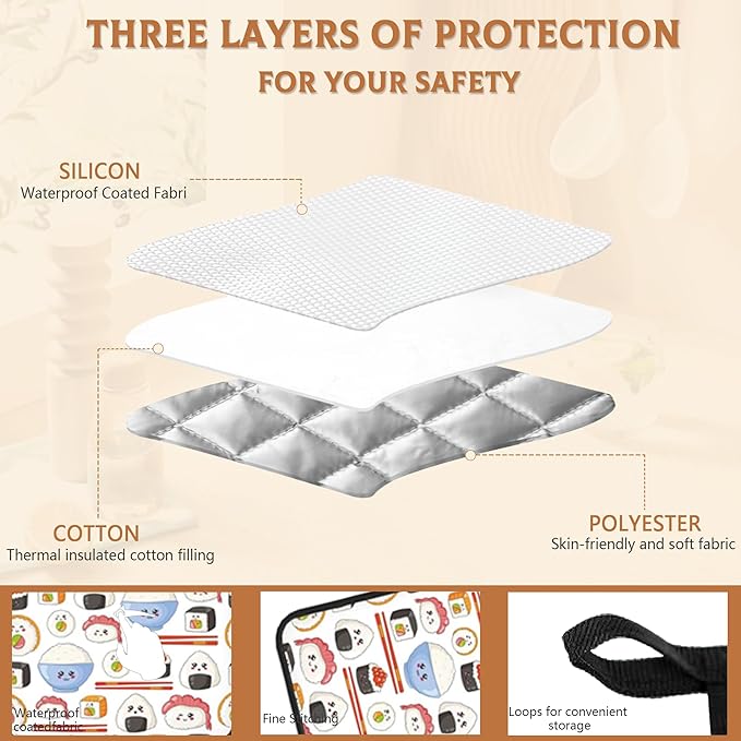 Kawaii Sushi Pot Holder Set of 2,Food Cute Cartoon Kitchen Heat Resistant Potholder for Women Men BBQ Cooking Baking