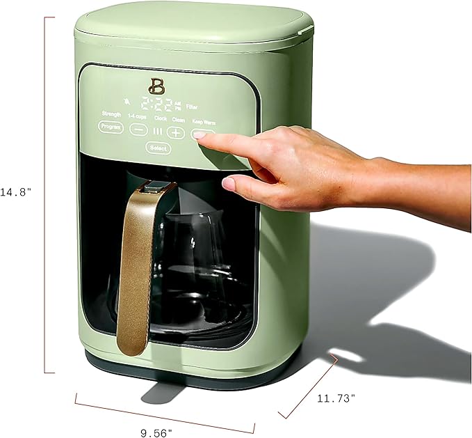 Beautiful Large Capacity 14-Cup Programmable Coffee Maker with 1-4 Cup Mode & Charcoal Filter by Beautiful (Sage Green)
