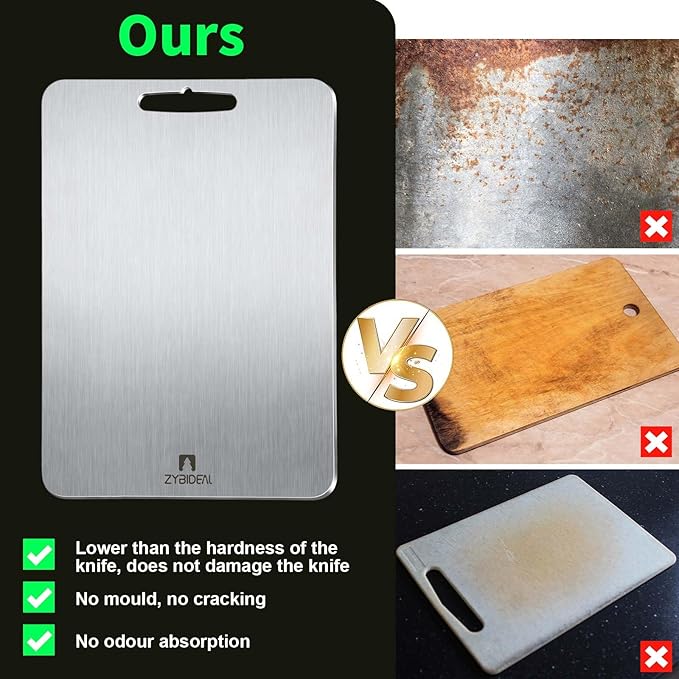 Pure Titanium Cutting Board, Stainless Cutting Boards for Kitchen, Double-Sided Food Grade Chopping for Meat, Vegetable & Fruit (9 * 13)