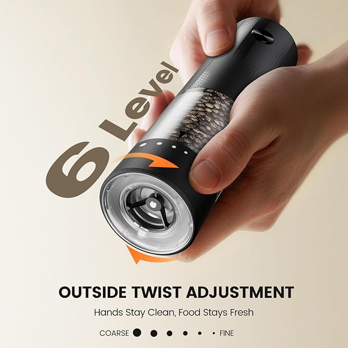 Electric Salt and Pepper Grinder Set - Rechargeable Automatic Salt and Pepper Shakers, Kitchen Appliances with External Adjustable Coarseness, Larger Hopper for Cooking, Home Gifts(2 Pack,Black/Black)