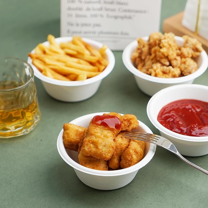 200 Count 8 oz Paper Bowls, Disposable Compostable Bowls, Heavy Duty Biodegradable Sugarcane Bagasse Bowl for Snacks, Fruits, Desserts, White