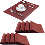PIGCHCY Placemats Set of 8 Washable Durable Place Mats Vinyl Heat Resistant Non-Slip Table Mats Indoor Outdoor (Burgundy Red)