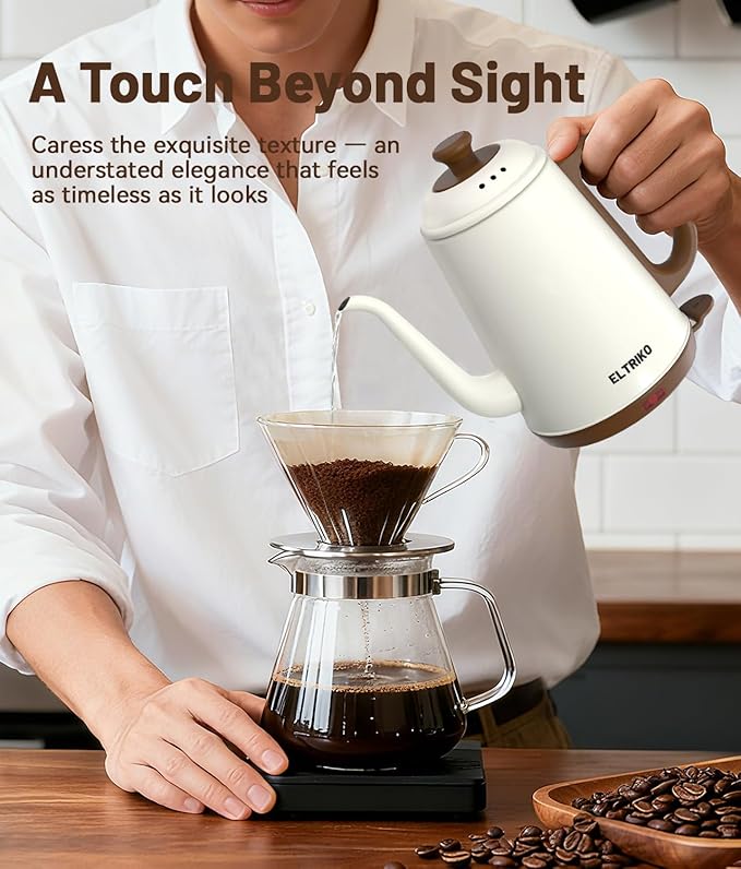 Gooseneck Electric Kettle, 1L Water Boiler, Pour Over Coffee & Tea, 1000W Fast Heating, Stainless Steel, Auto Shut-Off & Boil-Dry Protection, BPA-Free (White)