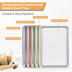 3-Piece Non-Stick Baking Sheet Set | PFOA/PFOS/PTFE-Free, 0.8mm Heavy-Duty Steel with Diamond Texture Surface | Stackable Design for Roasting, Baking & Toasting