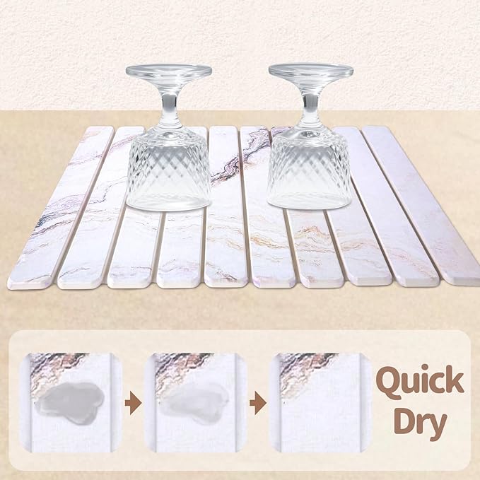 Coolcandy 24x16" Large Stone Dish Drying Mat, Quick Drying Mat Kitchen Counter, Foldable Kitchen Drying Mat, Diatomaceous Earth Stone Drying Mat, Collapsible Dish Mat Kitchen Mat For Drying