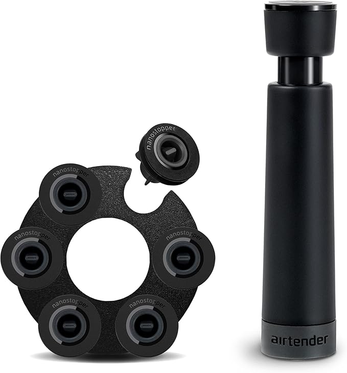 Airtender Vacuum Pump Wine Preserver with 6x Reusable Vacuum Sealer Wine Stopper for storing wine longer and preserving taste