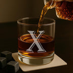 (X-Monogram)- 4 Piece Set of 11 Ounce Engraved Heavy Base Rocks Glasses- Quality Elegant Glass-Multi-Purpose Beverage-Rocks Glass- For any Occasion- By: On The Rox