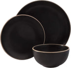 Gibson Home Rockaway 12-Piece Stoneware Dinnerware Set, Service for 4 – Modern Round Plates and Bowls, Dishwasher & Microwave Safe, Black
