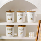 YYW Kitchen Canisters for Countertop, White Airtight Ceramic Canister with Seal Wooden Lid Storage Container for Coffee Bean Ground Coffee Sugar and Tea (White(sugar))