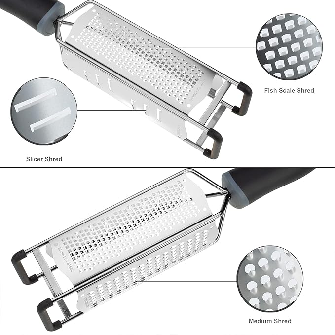 3 in 1 Cheese Grater Zester Citrus Lemon 304 Stainless Steel Zester Versatile Sharp Tool for Parmesan Cheese Ginger Garlic Nutmeg Chocolate Vegetables Fruits 12''