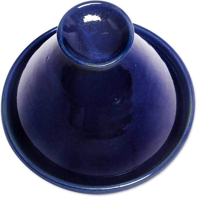 NOVICA Artisan Handcrafted Ceramic Mini Tagine Royal Blue from Bali Indonesia Tableware Serveware Serving Plates [5.5in H x 6in Diam.] ' Blue Francis'