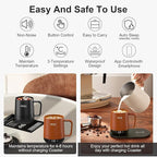 Temperature Control Smart Mug, Self Heating Coffee Mug LED Display, 180 Min Battery Life - Hot up to 149℉ Fast Wireless Charger Base Improved Design (12oz, Orange)
