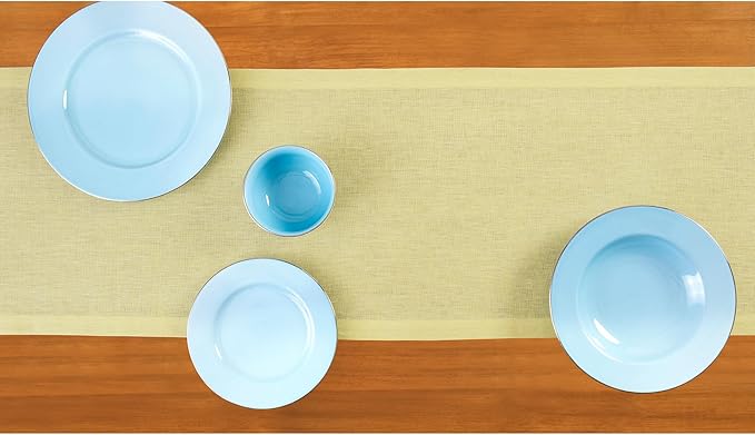 Solino Home Linen Small Table Runner 60 Inches - Athena, 100% Pure Linen Chambray Yellow Table Runner 14 x 60 Inch Ideal for Dresser and Coffee Tables - Summer