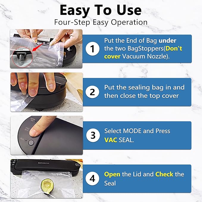 Kingbull Vacuum Sealer Machine, Dry & Moist Food Sealer with Built-in Cutter, Sous Vide & Food Storage, 10 Vacuum Seal Bags & 1 Air Suction Hose, Black