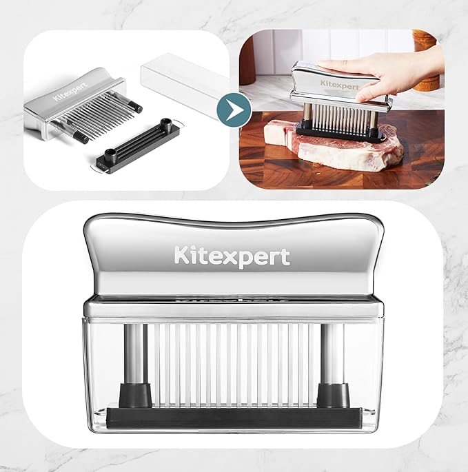 Kitexpert Meat Tenderizer Tool with 48 Ultra Sharp Stainless Steel Blades, Heavy Duty Design with Detachable Base for Easy Cleaning, Perfect for Tenderizing Chicken, Steak