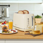 Toasters 2 Slice Retro Stainless Steel Toasters with Bagel, Cancel, Defrost Function and 6 Bread Shade Settings Bagel Toaster, Beige