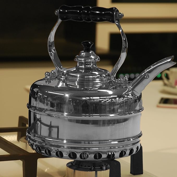 Newey & Bloomer Buckingham No. 3 Tea Kettle, 1.9 Qt. - Solid Copper Body & Chrome-Plated Finish, Heat-Resistant Beechwood Handle - Vintage-Inspired Kitchen Necessity, Gas Stove Compatible