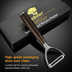 Premium Y Type 304 Stainless Steel Multifunctional Kitchen Peeler Real Wood Handle Ultra Sharp Blade Vegetable Potato Apple(Wenge)