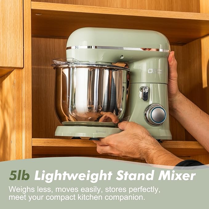 Kitchen in the Box Stand Mixer, 3.5 QT Small Kitchen Electric Stand Mixers, 10-Speed Portable Lightweight Dough Mixer for Daily Use with Egg Whisk, Dough Hook, Beater (Light Green)