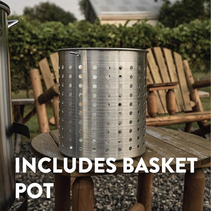 GasOne 30QT Turkey Fryer Set and Seafood Boil with Propane Gas Burner, Perforated Basket – Perfect Outdoor Cooker for Crawfish, Crab, Shrimp, Lobster, and Frying – Complete Outdoor Cooking Kit