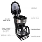 Total Chef Drip Coffee Maker - 12-Cup Programmable Coffee Machine With Glass Pot, Pause and Pour, Auto Shut-Off, Large Water Reservoir, Reusable Filter, Dishwasher Safe Carafe, Percoladora de Café