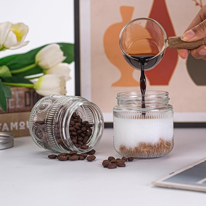 Amzcku 8 oz Vintage Mason Jars with Lids, Regular Mouth Canning Jar, Safe For Storage, Canning, Pickling, Preserving, Fermenting, DIY Crafts & Decor 12 Pack