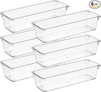 Ravinte 6 Pack Drawer Organizer - 3" X 9" Plastic Storage Bins, Acrylic Organizers with Non-Slip Pads Clear Desk Storage Tray for Makeup, Jewelries, Kitchen Utensils, Bathroom and Office