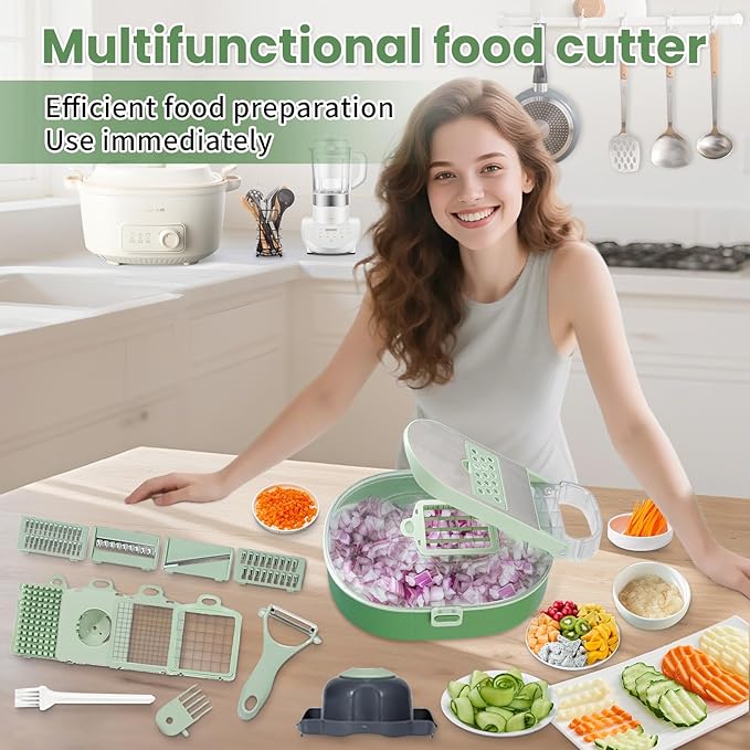 Vegetable Slicer and Chopper with Large Container Multifunction Mandoline Slicer Cutter with 10 Blades Food Chopper for Onion Potato