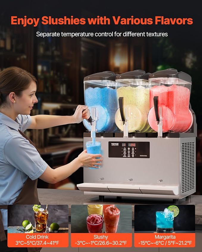 VEVOR Commercial Slushy Machine, 12Lx3 Triple Tank Frozen Drink Machine, 144 Cups Stainless Steel Margarita Smoothie Frozen Drink Maker, Slushie Maker for Home Party Restaurants Cafe Bars