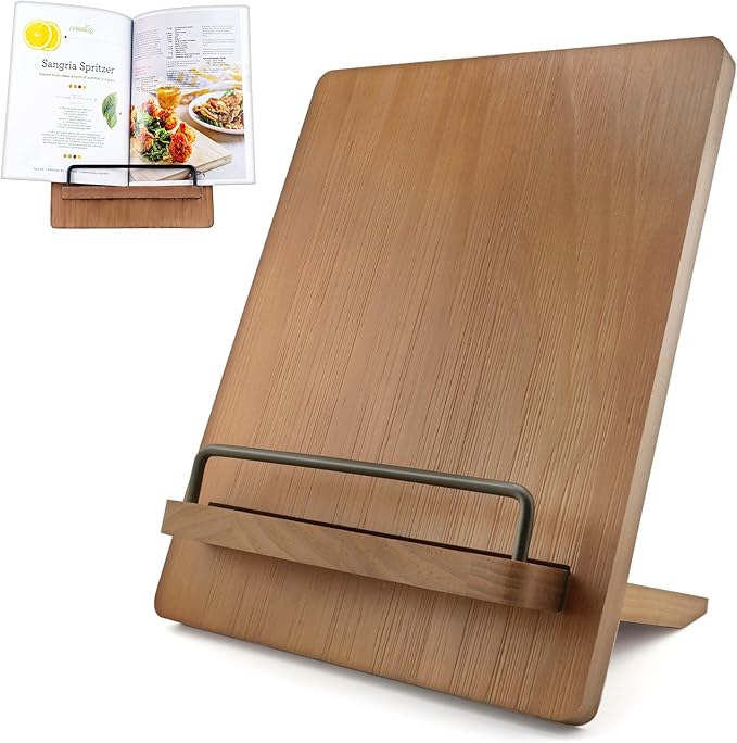 Wood Cookbook Stand Cookbook Holder: Kitchen Adjustable Cookbook Holder Recipe Stand for Counter Brown